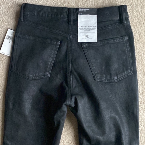 NWT Ralph Lauren high rise boot leg comfort stretch black coated jeans - Picture 6 of 16